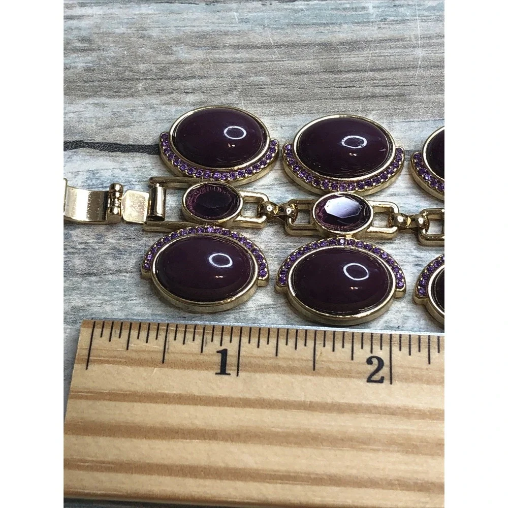 Banana Republic BR Purple Crystals and Gold‎ Tone Links Bracelet 7.5